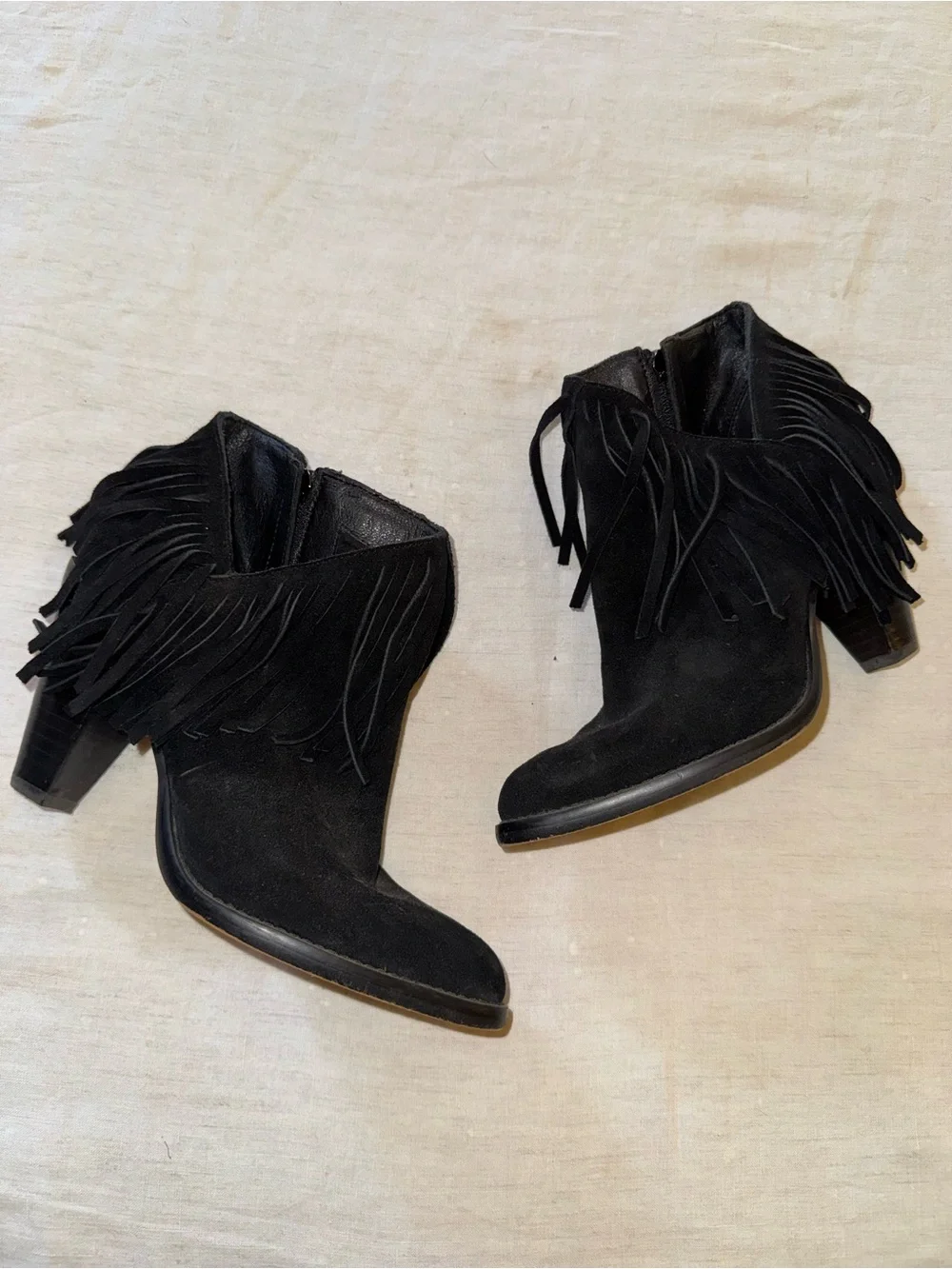 Jessica Simpson Fringe Suede Ankle Booties - Black